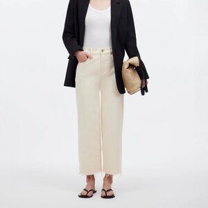 Madewell The Perfect Vintage Wide-Leg Crop Jeans Raw Hem Cream Size 25 NWT